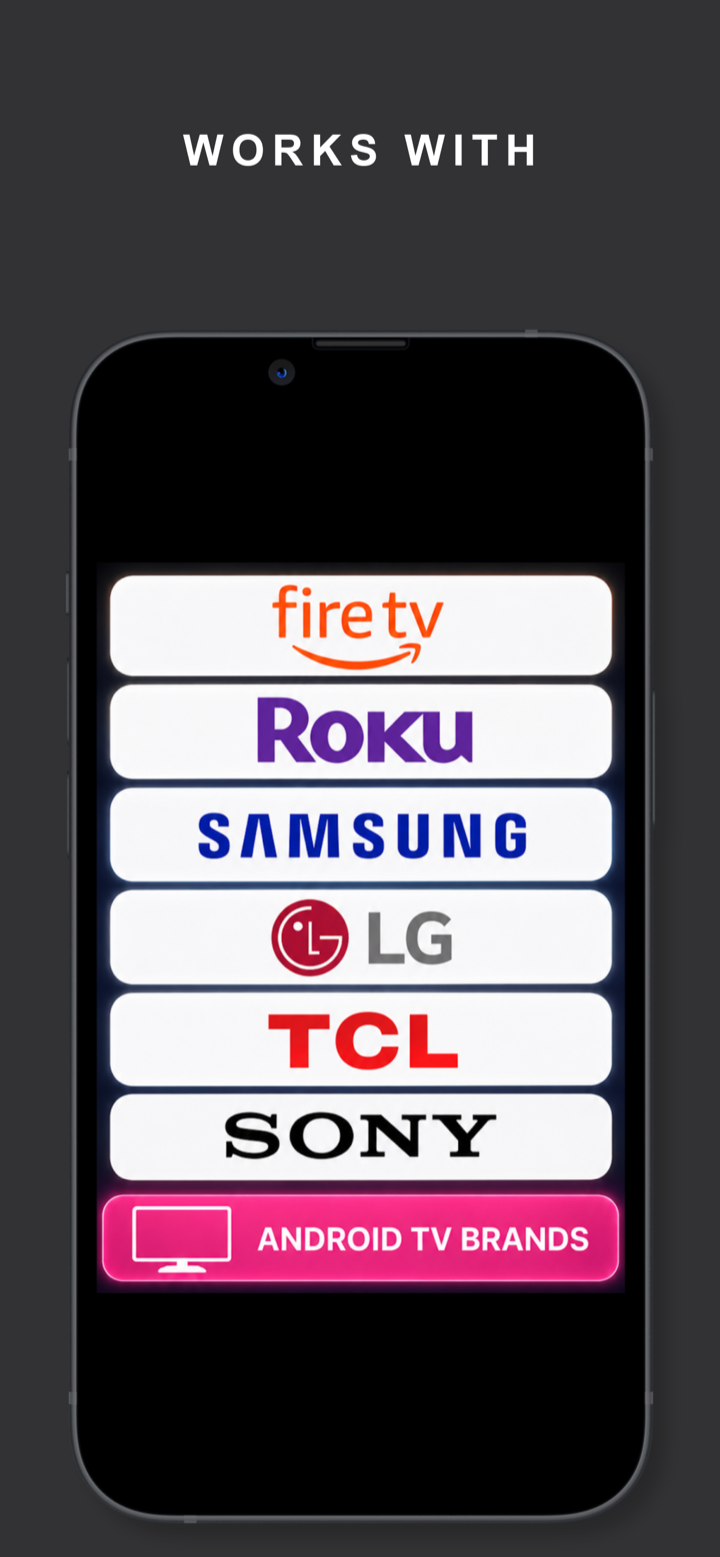 Works with Fire TV, Roku, Samsung, LG, TCL, Sony and Android TV brands